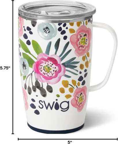 Miniatura 7 de Swig Life - Taza de café de viaje de 22 onzas, vaso con aislamiento térmico con asa y tapa, para portavasos y lavavajillas, de acero inoxidable