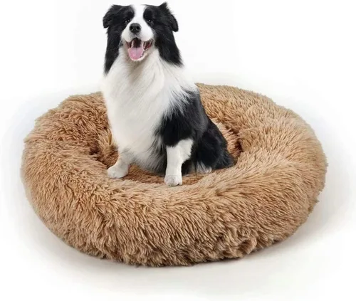 Miniatura 9 de Cama para perros, cama calmante para gatos, cama de felpa de piel sintética con forma de rosquilla para mascotas, cama redonda para perros y gatos