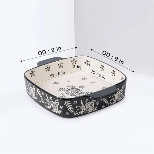 Miniatura 4 de Fuente para Hornear de Cerámica Molde para Brownies Molde para Hornear 9x9 Fuente para Guisos Molde para Lasaña Cuadrado Rosa Juegos de Utensilios