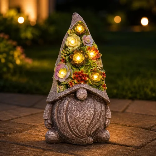 Miniatura 2 de Estatuas solares de jardín con suculentas y luces LED, estatuas de gnomos de jardín para patio, exterior, patio, balcón, jardinería, inauguración