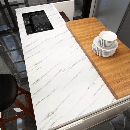 Miniatura 3 de VEELIKE Papel de contacto de mármol blanco y gris brillante de 32 x 354 pulgadas de ancho, papel tapiz de mármol para encimeras de cocina, cubiertas