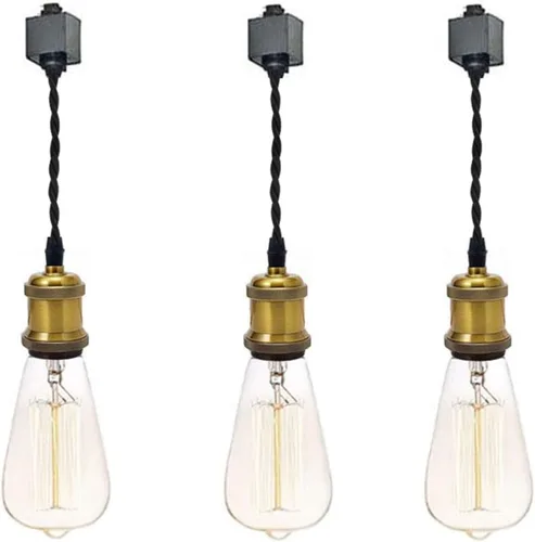Miniatura 33 de Kiven 3 luces H System Track Mini colgante, soporte de lámpara con acabado negro perla, kit de luces de riel, colgante de rosa, tela trenzada