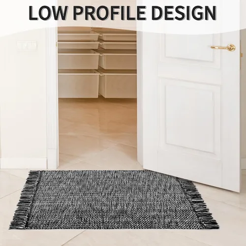 Miniatura 5 de MitoVilla Alfombra bohemia de baño de 2 x 6 pies, color blanco y negro, alfombra tejida de algodón para sala de estar, alfombras de cocina lavables