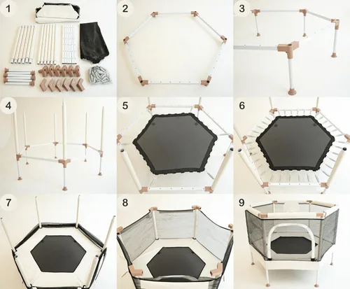 Miniatura 9 de Trampolín para Niños, Trampolín Estético para Interiores y Exteriores para Niños Pequeños con Red de Seguridad, Aro de Baloncesto, Capacidad de 220