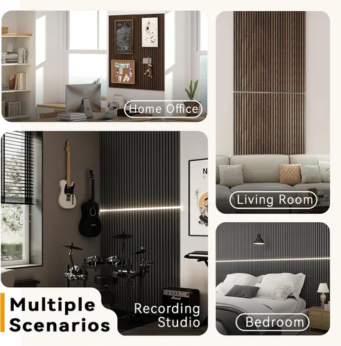 Miniatura 8 de Paneles de pared acústicos de MDF Upick absorbentes de sonido, paquete de 4 paneles de pared de espuma a prueba de sonido de 48 x 24 pulgadas y Roble