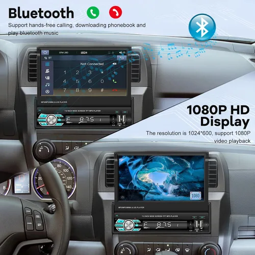 Miniatura 4 de Estéreo de coche con pantalla abatible Single Din con Carplay inalámbrico y Android Auto, pantalla táctil de 7 pulgadas, 1 Din, compatible