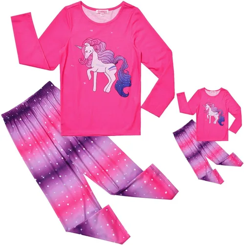 Miniatura 63 de QPANCY Conjunto de pijamas a juego para niñas y muñecas, pijamas de manga larga para otoño e invierno