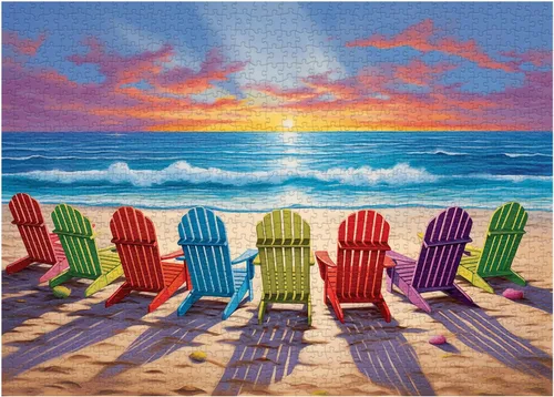 Miniatura 2 de Rompecabezas de Playa para Adultos 1000 Piezas y más, Colección de Rompecabezas Coloridos de PICKFORU con Silla de Descanso y Escenario de Playa