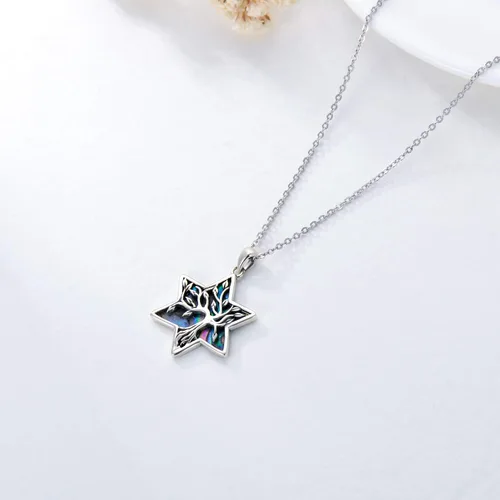 Miniatura 83 de ONEFINITY Collar de plata de ley 925 con diseño de árbol de la vida con colgante de nudo celta de concha de abulón para mujer