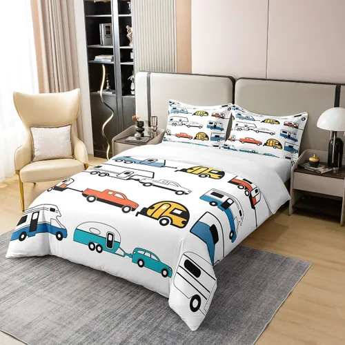 Miniatura 2 de Funda de edredón de campista 100% algodón individual, juego de ropa de cama de campamento feliz para niños y niñas, funda de edredón de remolque