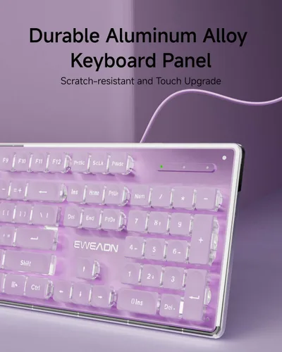Miniatura 9 de SEUNKWANG EWEADN GX710S Teclados retroiluminados para computadora, teclado USB con cable con retroiluminación blanca, panel de metal, Plug and Play