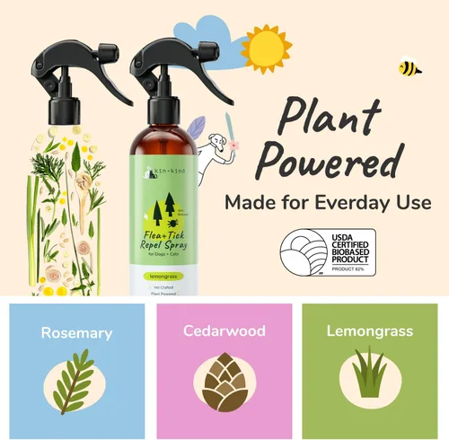 Miniatura 4 de kin+kind Prevención natural de pulgas y garrapatas para perros y gatos, spray de pelaje no graso, citronela, formulado por veterinarios, 12 onzas
