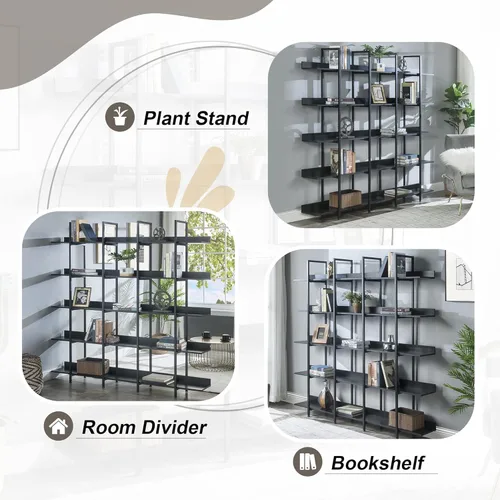 Miniatura 5 de Leavader Estantería de 5 niveles, 70 x 12 x 70 pulgadas, estantería clásica de madera industrial con marco de metal, estantes abiertos altos