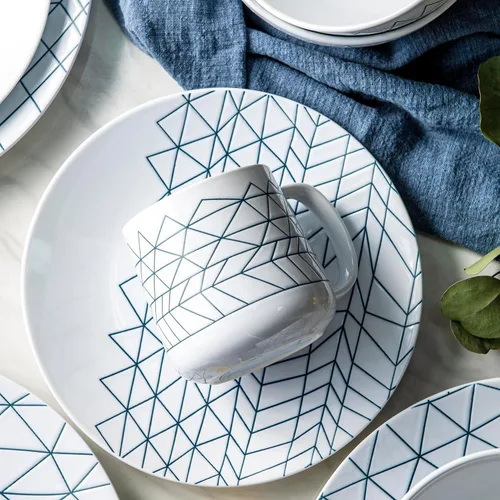 Miniatura 2 de bzyoo Ceramics - Juego de 6 tazas de café de 14 onzas, juego de tazas de té con asa, aptas para microondas y lavavajillas, color blanco con tira