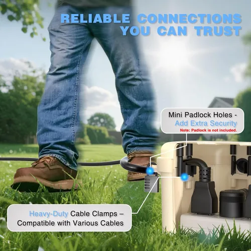 Miniatura 8 de Flemoon Caja eléctrica mediana para exteriores (11.5 x 5.2 x 4 pulgadas), cubierta de cable de extensión impermeable IP54 con 6 puertos de entrada