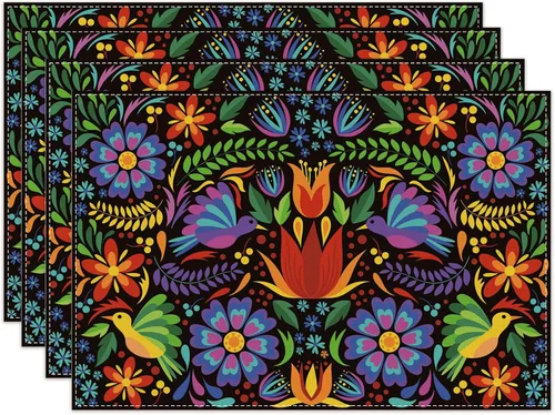 Juego de 4 manteles individuales de fiesta mexicana del Cinco de Mayo, decoración del Día de los Muertos, decoración y suministros para el hogar,