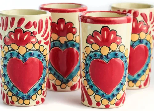 Miniatura 28 de Juego de 4 vasos de chupito Talavera auténticos mexicanos para tequila - Pintados a mano - 2 Oz (Flores naranjas)