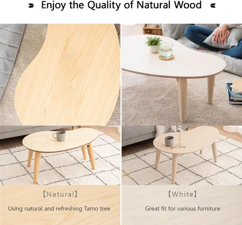 Miniatura 7 de EMOOR Mesa de centro plegable de madera en forma de pera (31.5 x 20.5 pulgadas), natural, mesa baja para sentarse en el suelo, espacio pequeño