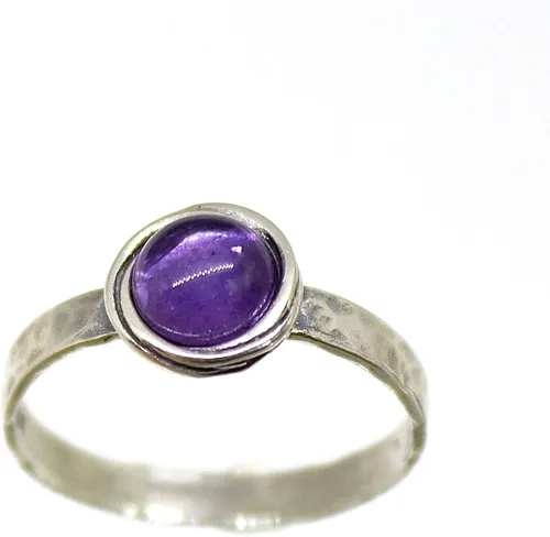 Miniatura 46 de Anillo de plata de ley con piedras preciosas para mujer, anillo apilable de piedra martillada, anillo de piedra natal