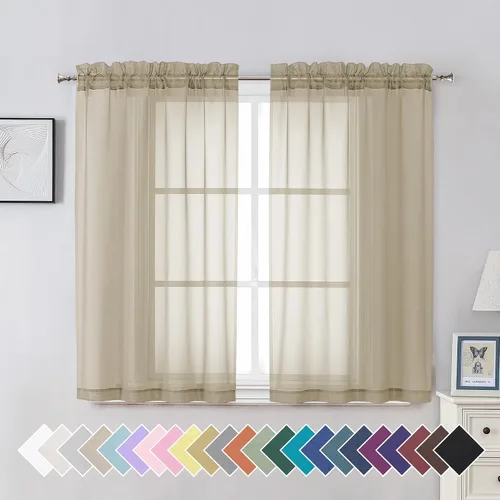 Miniatura 114 de Aiyufeng 2 paneles de cenefa transparente negra de 14 pulgadas de largo, cortinas cortas negras transparentes para dormitorio, cortinas de cocina