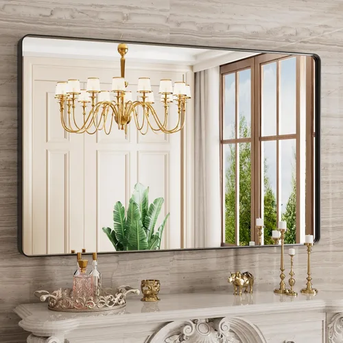 Miniatura 78 de JISOSO - Espejo de baño de 24x36 pulgadas con marco de metal cepillado color níquel, espejo con marco de metal cepillado plateado para pared, espejo