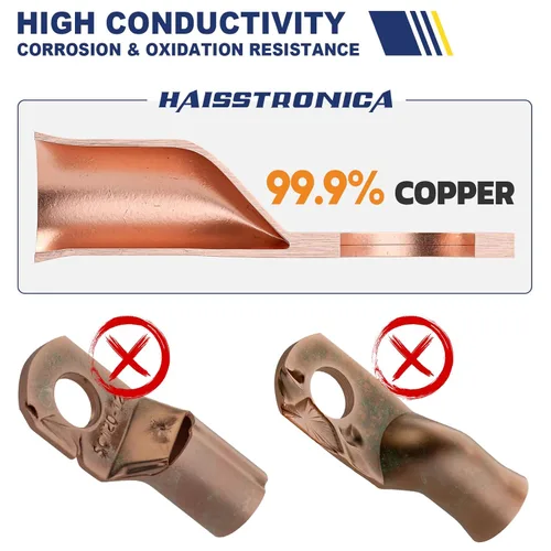 Miniatura 3 de Haisstronica Kit de 60 lengüetas de alambre de cobre (AWG 8 6 4), extremo de cable de batería resistente, conectores de crimpado de cobre desnudo