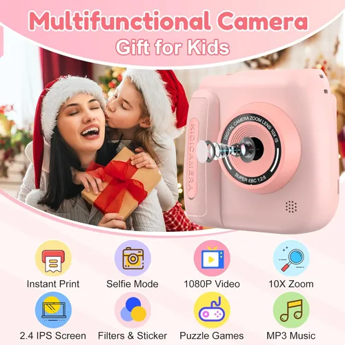 Miniatura 10 de Cámara de impresión instantánea para niños, cámara instantánea para niños con videos de 1080P, regalos de cumpleaños de Navidad para niñas y niños