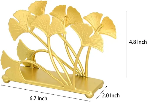 Miniatura 5 de Owlgift Servilletero moderno de hoja de ginkgo dorado pintado – Servilletero de papel decorativo de hierro de primera calidad de 6.7 pulgadas