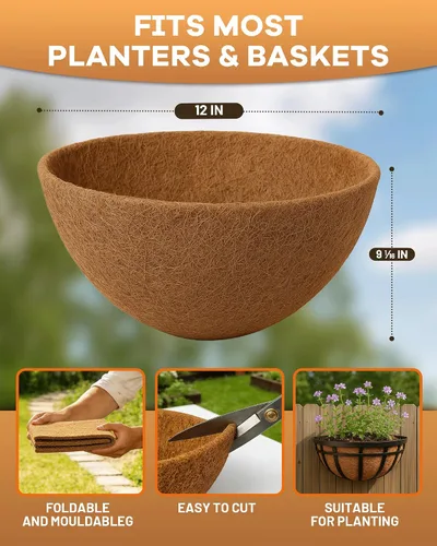 Miniatura 7 de Forro redondo de fibra de coco de 12 pulgadas para plantas, paquete de 2 macetas redondas de coco natural para macetas colgantes, cajas de ventana