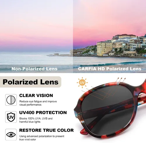 Miniatura 6 de Carfia Gafas de sol polarizadas de acetato para mujer, cubierta grande, marco de flores de moda, lentes de protección UV400 2024