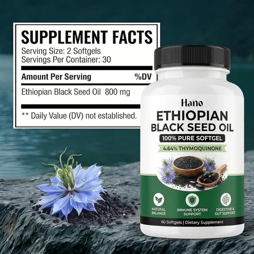 Miniatura 2 de Cápsulas de aceite de semilla negra etíope con aceite de semilla de Nigella sativa prensado en frío, suplemento botánico a base de plantas