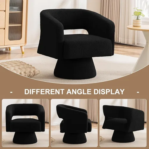 Miniatura 7 de ClinQ Silla giratoria de barril acento, juego de sillas redondas tapizadas de teddy extragrandes, silla de tocador moderna de lujo de 360°