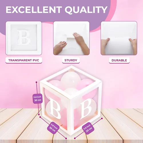 Miniatura 4 de Cajas para Baby Shower con Letras – Cajas Blancas con Globos Rosas y Blancos – Set de 44 Piezas para Revelación de Género y Decoración de Fiesta