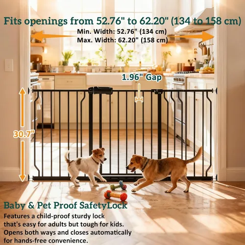 Miniatura 4 de Puertas de bebé extra anchas para puertas 52.76"-62.20" Puerta de bebé extra ancha Puerta para perros Montada a presión Sin perforación con paso