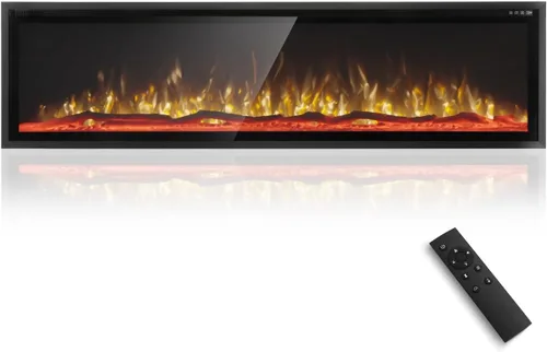 MFSTUDIO - Chimenea eléctrica de 72 pulgadas con 84 combinaciones de color, chimenea eléctrica empotrada y montada en la pared con marco ultra