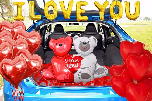 Miniatura 6 de Juego de globos y globos de aniversario, kit romántico de globos de corazón con rosa roja, decoraciones de aniversario para boda, confesión