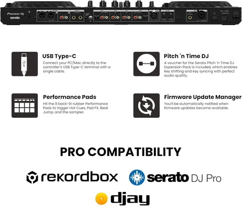 Miniatura 7 de Pioneer DJ DDJ-FLX10 Controlador profesional de DJ de 4 canales, paquete negro con funda de transporte, auriculares HDJ-CUE1, cable XLR y paño