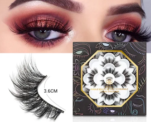 Miniatura 3 de DYSILK Pestañas postizas naturales de visón 6D, aspecto dramático, pestañas postizas esponjosas, extensión de maquillaje, pestañas largas hechas a