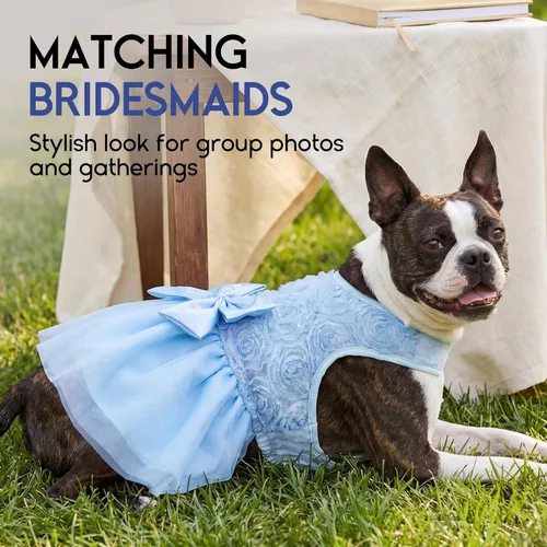 Miniatura 4 de ASENKU Vestido para Perro Vestido de Boda para Mascotas Princesa de Encaje Cachorro Traje de Fiesta de Cumpleaños Ropa Formal para Hembra para Azul