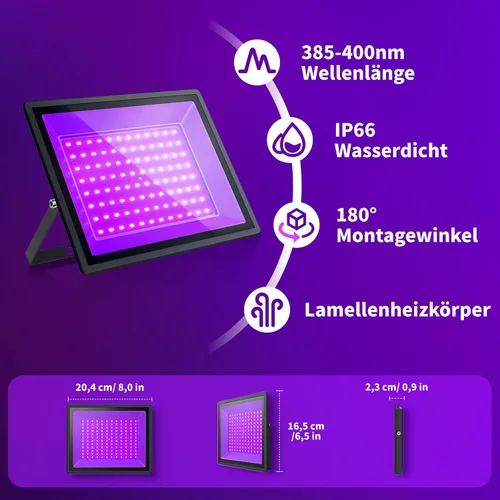 Miniatura 6 de Luz negra UV de 100 W, impermeable IP66, con enchufe e interruptor integrado. Ideal para fiestas brillantes, iluminación de escenario, pintura