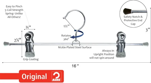 Miniatura 3 de Mawa by Reston Lloyd - Percha antideslizante que ahorra espacio para pantalones y faldas con dos clips, estilo K/40D, juego de 10, 15 3/4 pulgadas