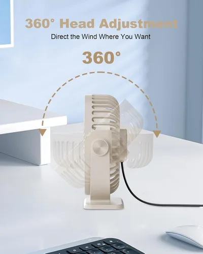 Miniatura 7 de TriPole Ventilador de Escritorio USB Pequeño Ventilador Personal Portátil, 3 Velocidades Ajustables Brisa Fuerte Mini Ventilador Eléctrico, Rotación