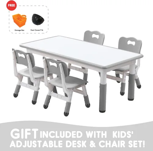 Miniatura 3 de Juego de mesa y silla para niños pequeños, centro de actividades ajustable con patas antideslizantes y superficie a prueba de graffiti de 3 a 12 años