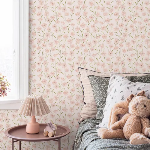 Miniatura 2 de JiffDiff Papel tapiz floral para despegar y pegar, papel de pared de margaritas rosas, flores de verano, habitación de guardería, papel de contacto