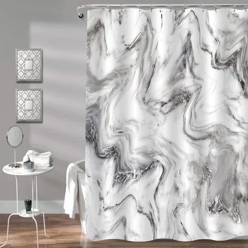 Miniatura 12 de Gibelle Cortina de ducha pequeña de 36 x 72 pulgadas, diseño de mármol medio abstracto estrecho para baño, juego de cortina de ducha moderna de tela