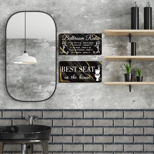 Miniatura 3 de Jetec 2 Piezas Decoración de Pared de Baño, Reglas del Baño, Arte de Pared con Flores, Letreros de Baño Divertidos, Decoración Rústica de Baño