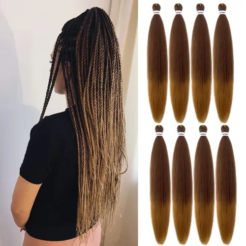 Miniatura 24 de Liang Dian Cabello Trenzado Preestirado Ombre de 12 Pulgadas, 8 Paquetes de Trenzas de Ganchillo Sintéticas, Ajuste con Agua Caliente, Extensiones