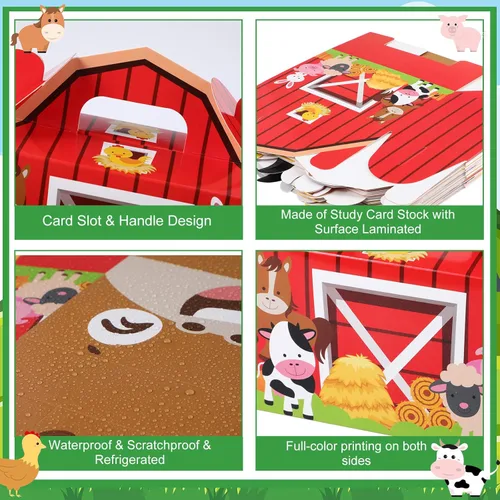 Miniatura 5 de Tallew Paquete de 24 cajas de regalo de fiesta de animales de granja, bolsas grandes de dulces de granero, cajas de regalo de regalo de feliz