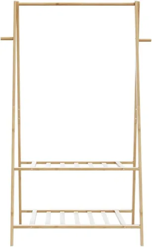 Miniatura 4 de Bamboo Clothing Rack, Varnished Finish, Adjustable Shelves, Foldable Garment Hanger for Bedroom Storage