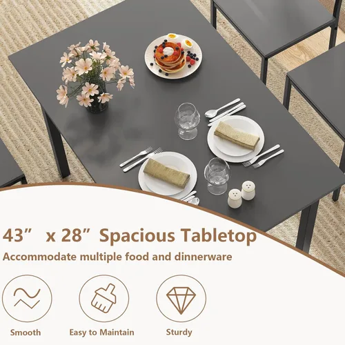 Miniatura 3 de GOFLAME Juego de mesa de comedor de 5 piezas, mesa de cocina industrial y sillas para 4 personas con respaldo y marco de metal, juego de comedor Gris